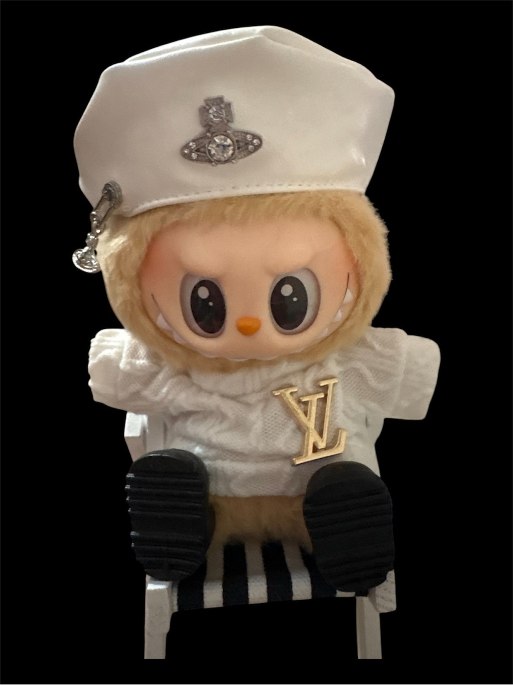 White LV LABUBU outfit with black shoes